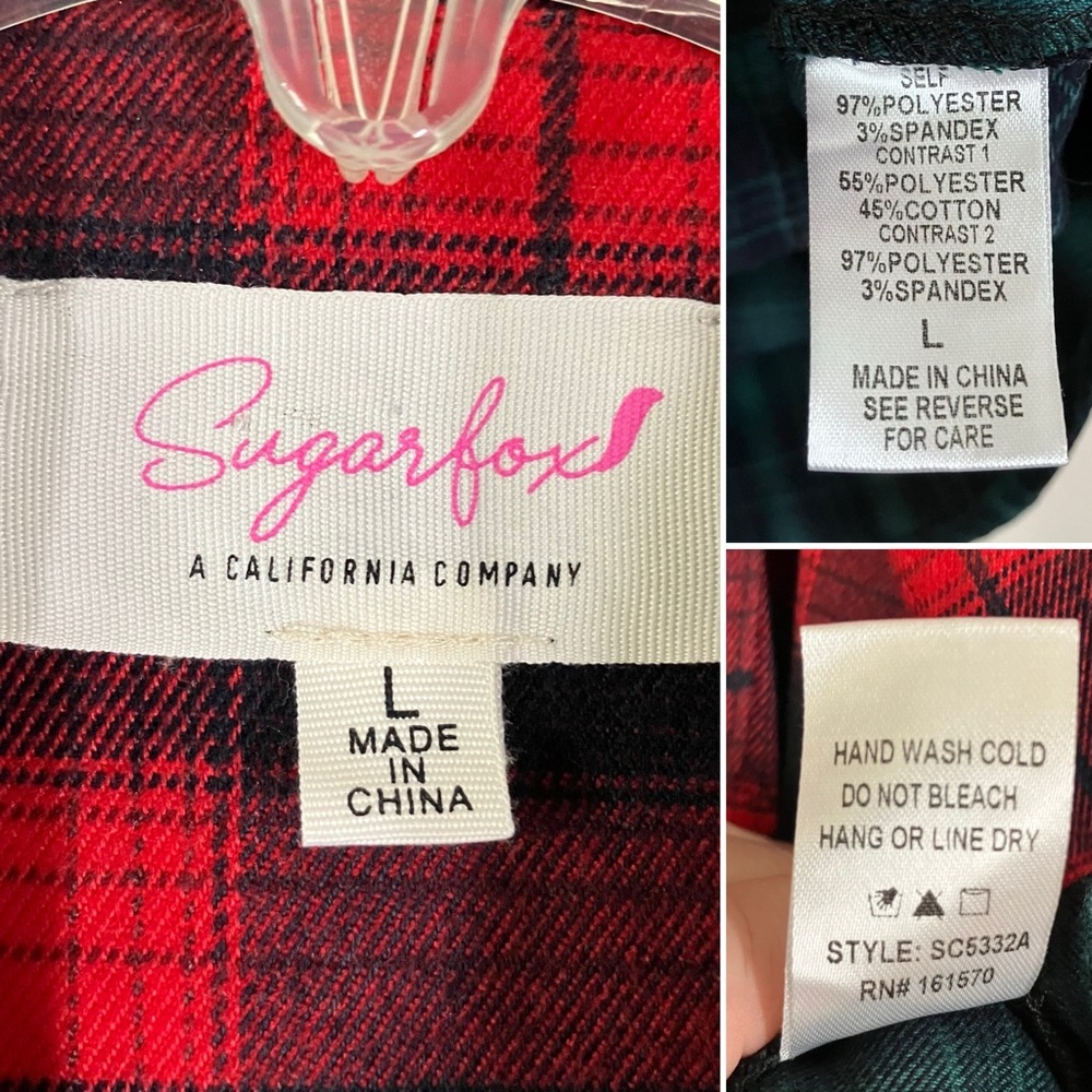Sugarfox Patchwork Plaid Flannel Button Up Shirt … - image 7